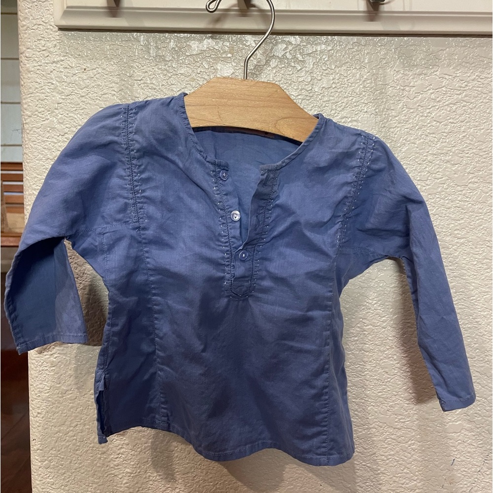 Bon Point 12months blue top with intricate hand stitching detail all around.